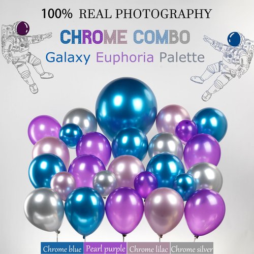 Chrome Purple and Blue Balloon Garland Arch Kit 130Pcs Double stuffed lilac Silver Metallic Balloons For 2024Graduation Galaxy Space Disco Theme Video Game for Euphoria Party birthday decorations