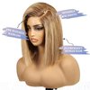 BLONDE UNICORN 12 Inch Bob Wig with Bangs Human Hair,Blonde Brown Bob Wigs for White Women,100% Human Hair Shoulder Length Wigs for Daily Use 180 Density