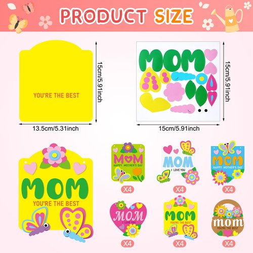 Oudain 24 Pcs Mother's Day Banner Craft Kit DIY Mother's Day Craft for Kids Mother's Day Projects for Kids Home School Classroom Fun Activities DIY Mother's Day Gift Craft for Kids (Colorful Styles)