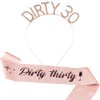 AOPRIE Dirty 30 Birthday Headband & Sash for Women Rose Gold Birthday Tiara Crown Rhinestone Happy Birthday Hair Accessories Gift Sets