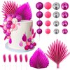 38 PCS Balls Cake Toppers Palm Leaves Cake Decorations for Birthday Wedding Baby Shower Party Supplies (Pinkish Purple)