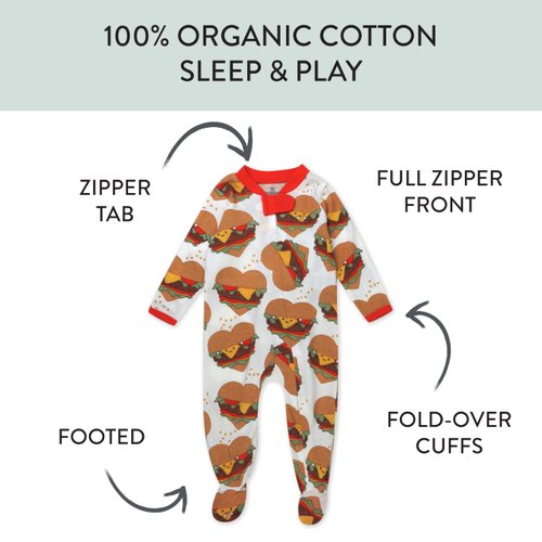 Honestbaby Baby Celebration Sleep & Play Footed One-Piece Pajama Sleeper 100% Organic Cotton, Love at First Bite, 6-9 Months