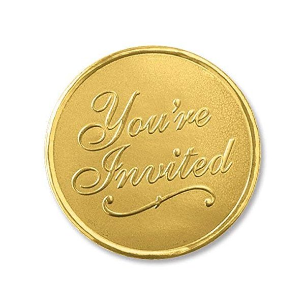 PaperDirect Gold You're Invited Round Embossed Foil Seals, 48 Count