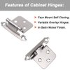 20 Pack(10 pairs) Brushed Satin Nickel Decorative Self Closing Face Mount Kitchen Cabinet Hinges Flush Variable Overlay