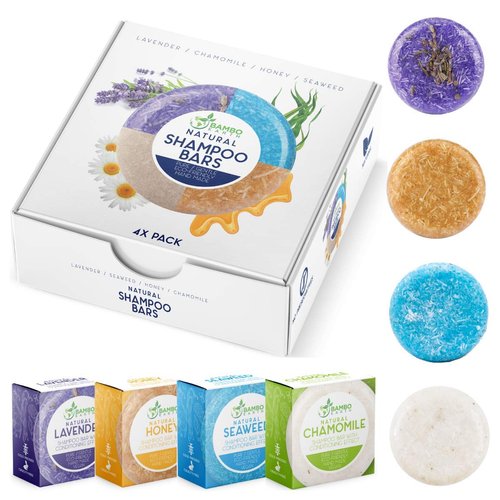 Solid Shampoo Bar And Conditioner Effect Hair Soap – 4 Pack 100% Organic Shampoo Bars For Hair With All Natural Plant Based Essential Oils And Eco Friendly Zero Waste Biodegradable Packaging
