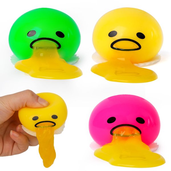 POPLAY 3PCS Vomiting Egg Stress Ball, Puking Egg Yolk Balls Slime Stress Egg Novelty Sensory Fidget Toy for Kids Birthday Party Prank Toys