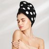 Fiephvsa Unisex White and Black Polka Dot Hair Drying Towels Coral Velvet Head Towel Cap Soft Hair Wrap with Button 1pcs for Home Travel