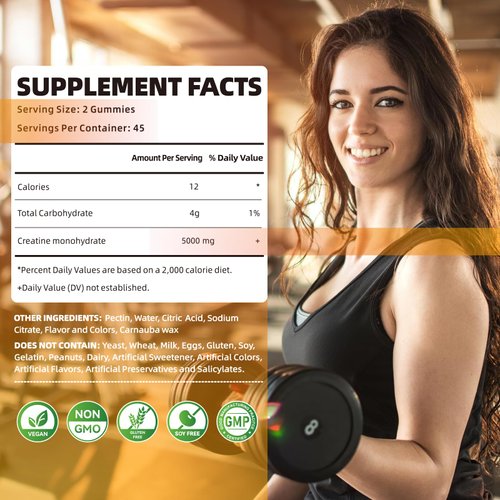 Happyummmm Creatine Monohydrate Gummies 5000mg for Men & Women, Chewables Creatine Monohydrate for Muscle Strength, Muscle Builder, Energy Boost, Pre-Workout Supplement(90 Count)-Pineapple-2pack