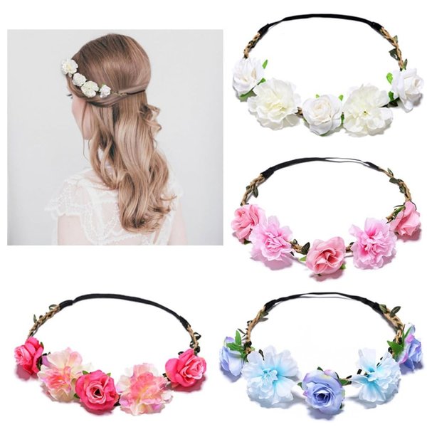 HANSAMU 4 Pieces Flower Crown for Women Girls, Bride Bridesmaid Floral Headbands Boho Flower Head Bands Hair Wreath Accessories for Festival Wedding Party