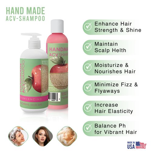 Handmade Apple Cider Vinegar clarifying, moisturizing shampoo with argan avocado oils, rosemary and peppermint essential oils – sulfate paraben free hair repair – scalp pH balancing – color safe 12oz