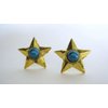 Small distressed vintage look gold and blue star hair clip barrette (set of two)
