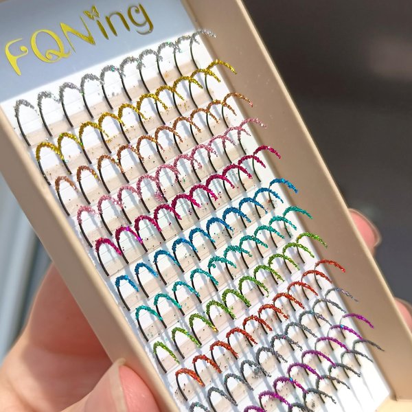 FQNing Glitter Lash Extensions Laser 12 Colored Mix Spike Eyelash Extension Professional Supplies 15mm 0.20 D (Mix-12 Colors)