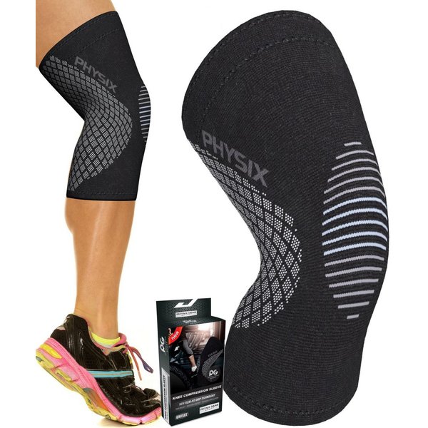 PHYSIX GEAR Knee Support Brace - Premium Recovery & Compression Sleeve for Meniscus Tear, ACL, MCL Running & Arthritis - Best Neoprene Stabilizer Wrap for Crossfit, Squats & Workouts (Single Grey L)