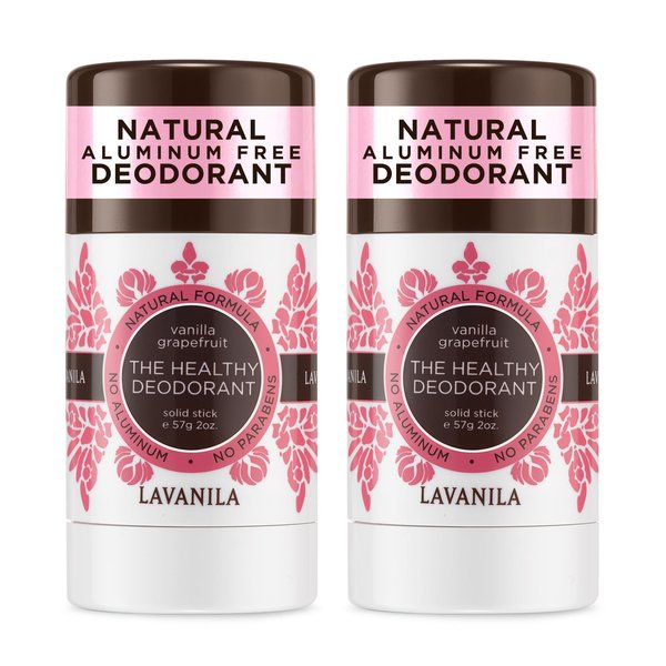 Lavanila Natural Aluminum Free Deodorant 2-Pack, Vanilla Grapefruit - The Healthy Deodorant for Men and Women, Solid Stick (2 Ounce Each), Vegan