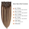 Clip in Hair Extensions, Human Hair 7Pcs 120g Clip in Extensions,Ombre Chocolate Brown to Honey Blonde Highlights Balayage Real Hair Extensions Clip in Straight Remy Human Hair Extensions 14 Inch
