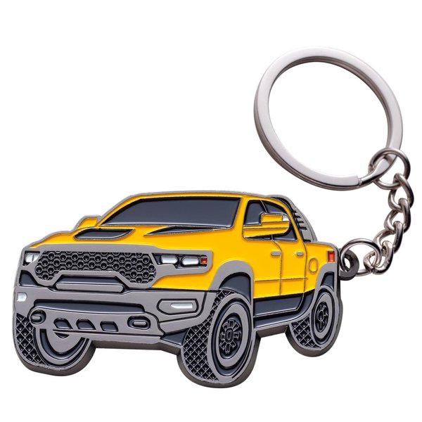 SINLAKUA Car Keychain for Dodge RAM 2023 2022 1500 TRX Key Chain Fob Cover Cool Mods Accessories 2"x1.3" Yellow