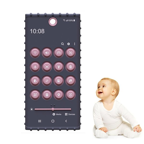 Baby Silicone Teething Phone Press Toy, Soft Chew Toy with Smart Phone Shape, Teething Toy for Babies 0-12 Months Boys and Girls(Pink)