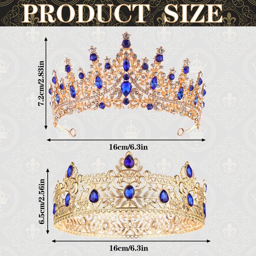 2 Pcs King and Queen Crowns Set King Crowns for Men Royal Crown with Black Rhinestone Crystal Crowns for Women Princess Crown Tiara Costume Headwear for Wedding Homecoming Party Decorations