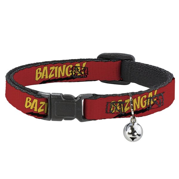 Cat Collar Breakaway Bazinga Red Gold Black 8 to 12 Inches 0.5 Inch Wide