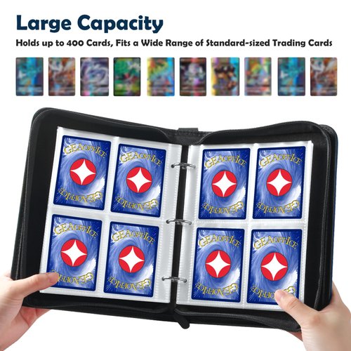 Trading Card Binder 4 Pocket, GEAoffice PU Cover 400 Pockets Card Collection Binder, Card Holder Folders for Standard Size Card, Sturdy Card Album for MTG, TCG, Game & Sports Cards, Navy Blue