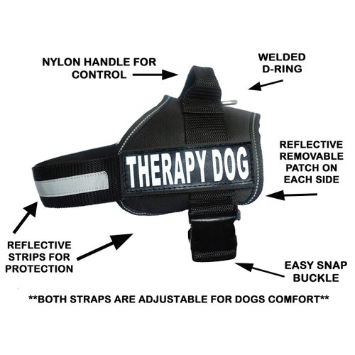 Therapy Dog Harness Service Working Vest Jacket,Purchase comes with 2 THERAPY DOG reflective removable patches. Please measure dog before ordering.