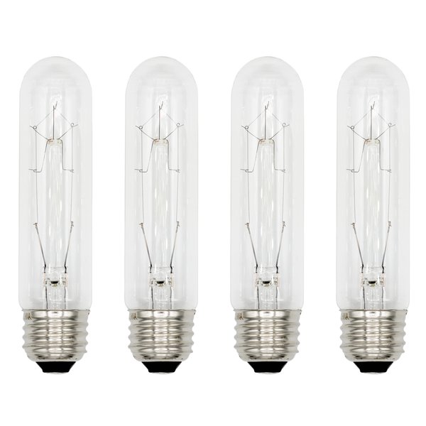 Creative Hobbies® 308 (Pack of 4) 25T10/CL - 25 Watt T10 Clear Tubular - 120V - Medium (E26) Base - Incandescent Light Bulbs