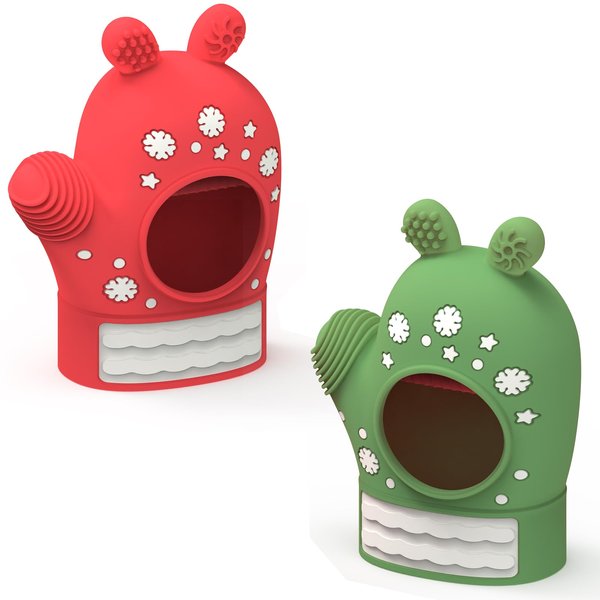 Christmas Baby Teething Mitten Toys 2Pack, Silicone Snowflake Teethers for Newborns, Infants & Toddlers, Easy-Grip Hand Teething Gloves for Relief, Perfect Baby’s First Christmas Basket Stuffers