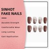 SINHOT Medium Coffin Press on Nails Ballerina Fake Nails Glossy Glue on Nails Brown Gradient Acrylic Nails with Brown Glitter False Nails Designs 24 pcs