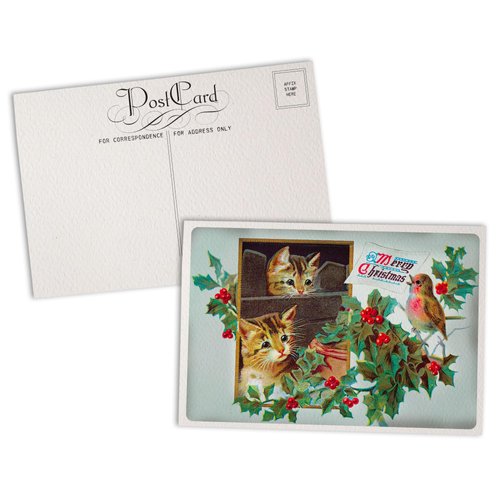 Hill Valley Greetings Antique Christmas Animals Post Cards - 24 Vintage Christmas Postcards - 12 Assorted Retro Holiday Animal Illustration Cards Printed on Vintage Textured Style Cardstock