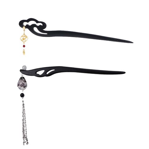 Pokinge 2pcs Vintage Temperament Tassel Hairpin Auspicious Cloud Wood Hair Sticks, New Chinese Style Wooden Hairpin Exquisite Cheongsam Headdress Accessories