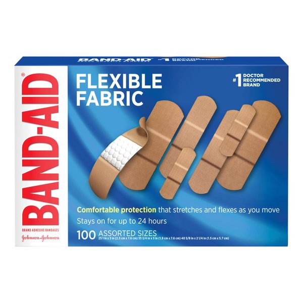 Band-Aid Brand Flexible Fabric Adhesive Bandages for Wound Care & First Aid, Assorted Sizes, 100 ct