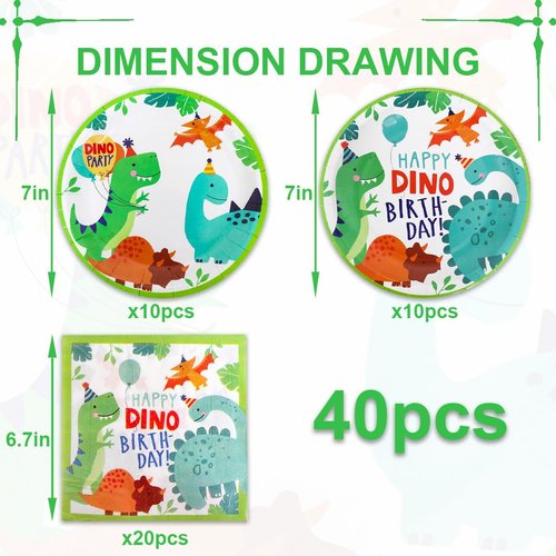 40PCS Watercolor Dinosaur Party Plates and Napkins - Dinosaur Party Supplies Dino Theme Birthday Party Decoration for Boys