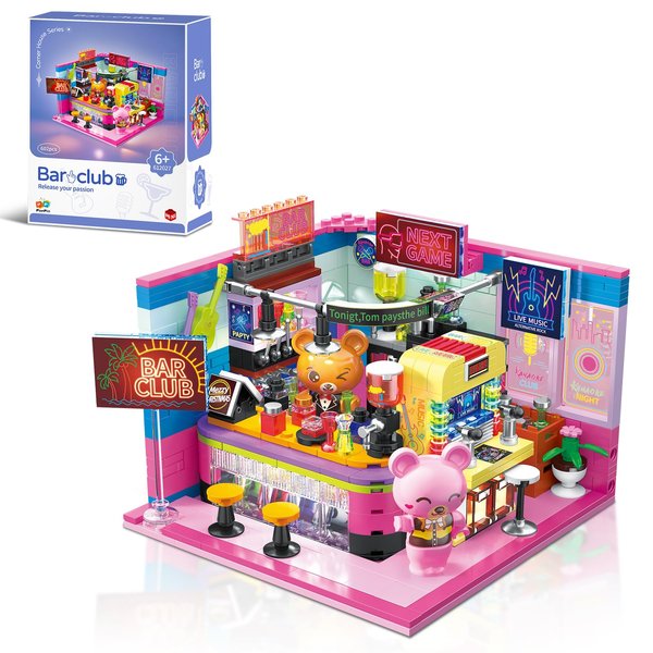 Hallisun Friends House Building Block Set, Bear Club Business City View Small Brick Model, Mini Construction Toy, Hobbies Christmas Birthday Gift for Teens Children Kids Boys Girls 6+, 602pcs