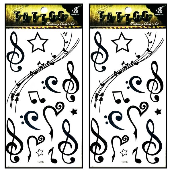 Tattoos 2 Sheets Black Music Notes Stars Temporary Tattoos Stickers Fake Body Arm Chest Shoulder Tattoos for Teens Men Women