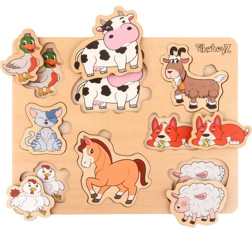 Pikatoyz Puzzles for Toddlers 1-3. Montessori Puzzle for Kids. Wooden Toys for 1+ Year Old of Farm Animals. Wooden Puzzle for 1 2 3 Year Old for Gifts. Improved peg Puzzles for Toddlers.