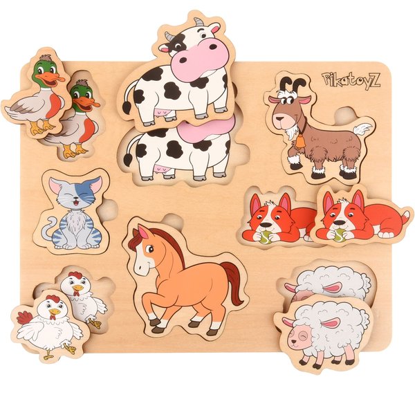 Pikatoyz Puzzles for Toddlers 1-3. Montessori Puzzle for Kids. Wooden Toys for 1+ Year Old of Farm Animals. Wooden Puzzle for 1 2 3 Year Old for Gifts. Improved peg Puzzles for Toddlers.