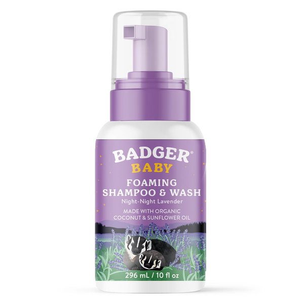 Badger Baby Wash, Relaxing Lavender Night Night Foaming Baby Shampoo and Body Wash, Organic Baby Body Wash, Gentle Newborn or Toddler Baby Soap and Shampoo, 10 fl oz
