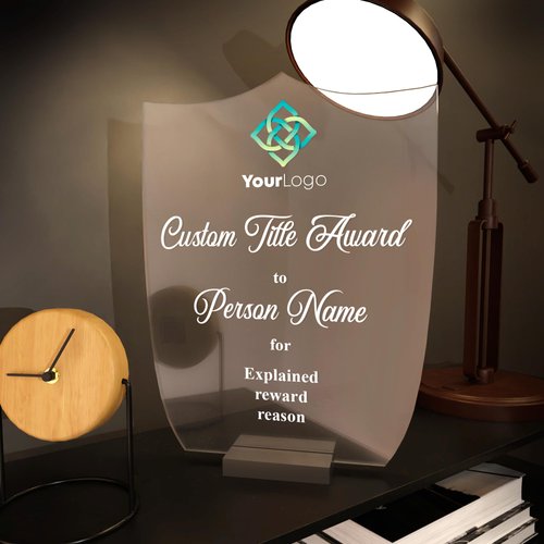 EGD Personalized Acrylic Trophy Award for Activities with Your Company Logo I Customizable Awards and Trophies I Customize Your Employee Appreciation Gifts (Wide 7.5 x 10 Height)