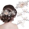 Yeshone 5 Pieces Wedding Hair Comb Bridal Hair Pins Crystal Pearl Hair Accessories Rhinestone Flower Hair Piece for Wedding Bride Women(Rose Gold,Classic Style)