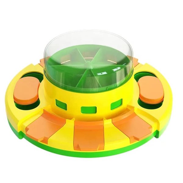 Piggy Poo and Crew Treat Popper Puzzle Game - Slow Feeder, Interactive Dog Toy Treat Dispenser, Food Puzzle Games for Small Animals (Green and Yellow)