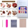 24Pcs 4th of July Press on Nails Medium Square Independence Day Fake Nails Glossy Red Blue American Flag Glue on Nails Full Cover Stick on Nails with Star Design Patriotic Artificial Nails for Women