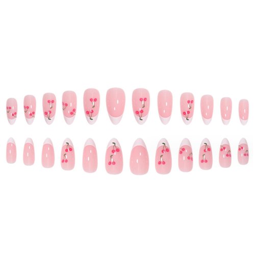 DANMANR Almond Press on Nails Medium Fake Acrylic Nails Tips Full Cover Cute French False Nails for Women and Girls24PCS