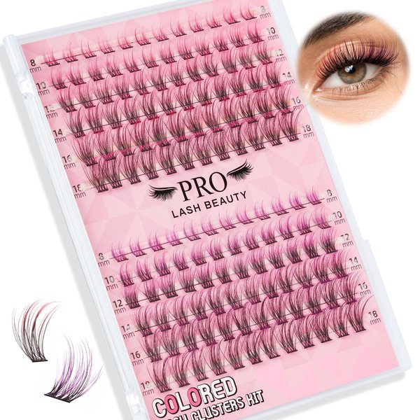 144 Pcs Colored Lash Clusters 8-18 Mixed Colored Lash Extension Individuals 2 Colors Pink+Purple Lash Extensions Super Thin Band And Reusable Soft & Comfortable Diy At Home (Pink + Purple,D-8-18mix)