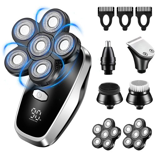 YHAYHO Head Shavers for Bald Men Upgraded Electric Razors Multifunctional Electric Shaver for Balding Head Waterproof Mens Head Razor Cordless Rotary Shaver Rechargeable Razors for Bald Man (Black)
