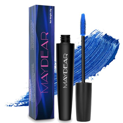 Maydear Blue Mascara for Eyelashes, Waterproof Colored Mascara Long Lasting Smudgeproof Color Mascara for Women Fast Dry Lengthening Eye Makeup Party Stage Use