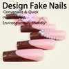 24 Pcs French Tip Press on Nails Long Coffin Fake Nails with Glue Pink Full Cover False Nails with 3D Nail Charms Designs Ballerina Nail Tips Cute Stick on Nails Artificial Nails for Women
