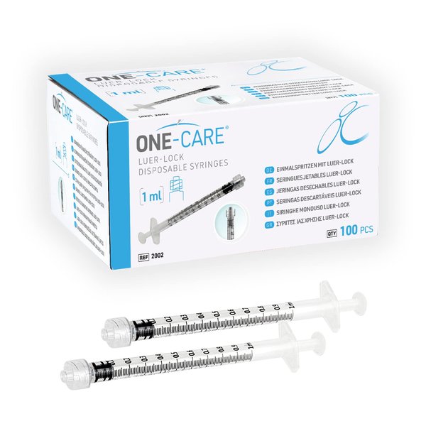 MediVena ONE-CARE 1ml Luer-Lock Syringes, Sterile, Low Dead Space, 100/bx Blister-Packed Syringes 1cc