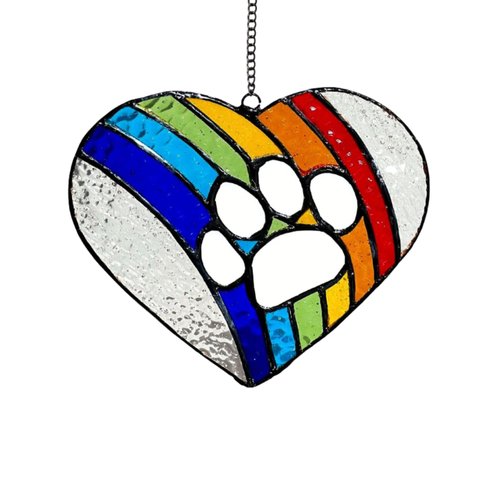 LASTINGTAILS Rainbow Bridge Dog Memorial Gifts – Stained Glass Heart Paw Print Suncatcher for Loss of Dog Sympathy Gift, Pet Remembrance and Dog Passing Away Gifts