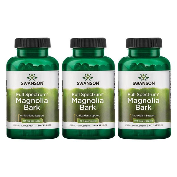 Swanson Magnolia Bark - Herbal Supplement Traditionally Used to Promote Nervous System & Digestive Health Support - May Promote Respiratory Health & Stress Support - (60 Capsules, 400mg Each) 3 Pack