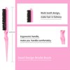 12 Pieces Hair Styling Comb Hair Brush Set, Nylon Teasing Hair Brush Rat Tail Comb with Duckbill Clips, Double Sided Edge Brush for Edge & Back Brushing, Combing, Slicking Hair for Women Girls (Pink)